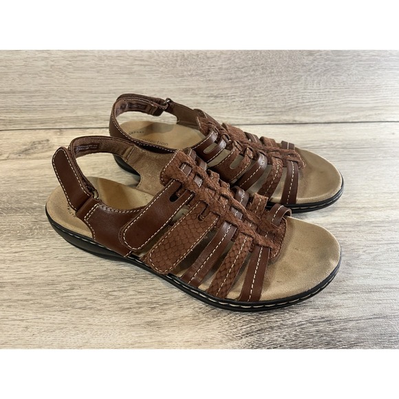 Clarks Leisa Rhea Sandals Womens 7.5 M Brown Strappy Ankle Strap Comfort Casual - Picture 1 of 8